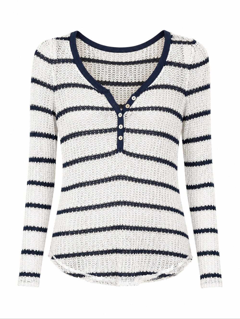 Aeropostale Navy & Cream Striped Long Sleeve Henley